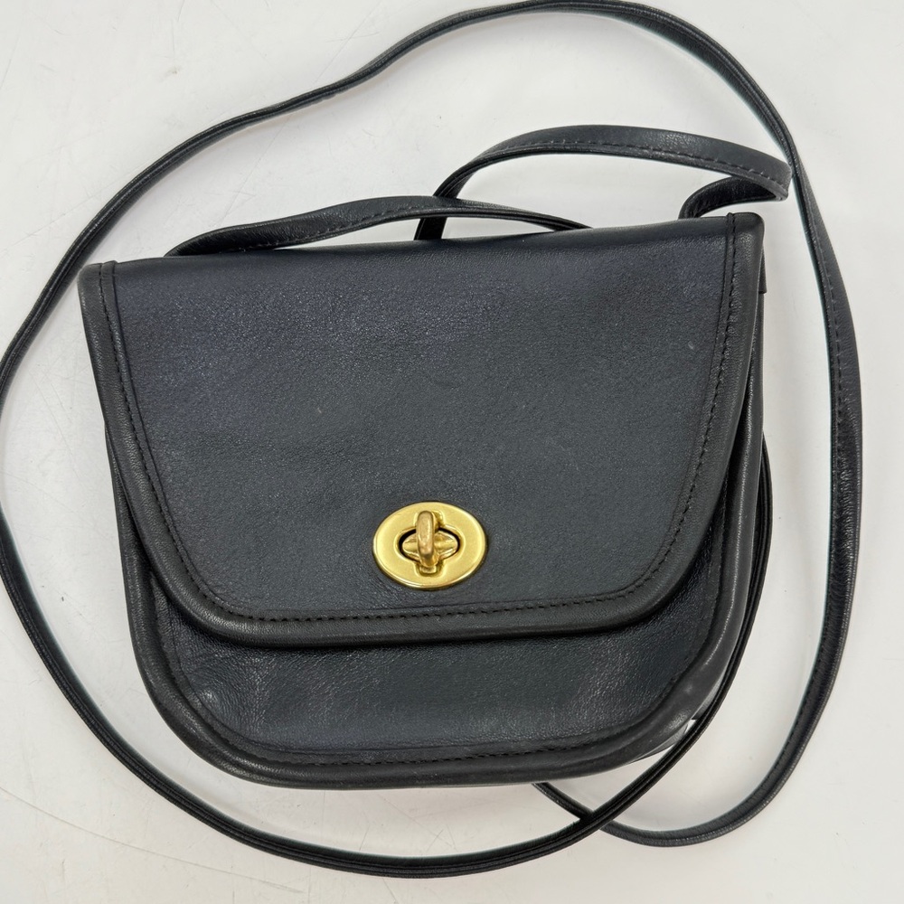 COACH Vintage 90s Everett Mini Crossbody Bag Dark Navy + Brass Pre-1994, RARE